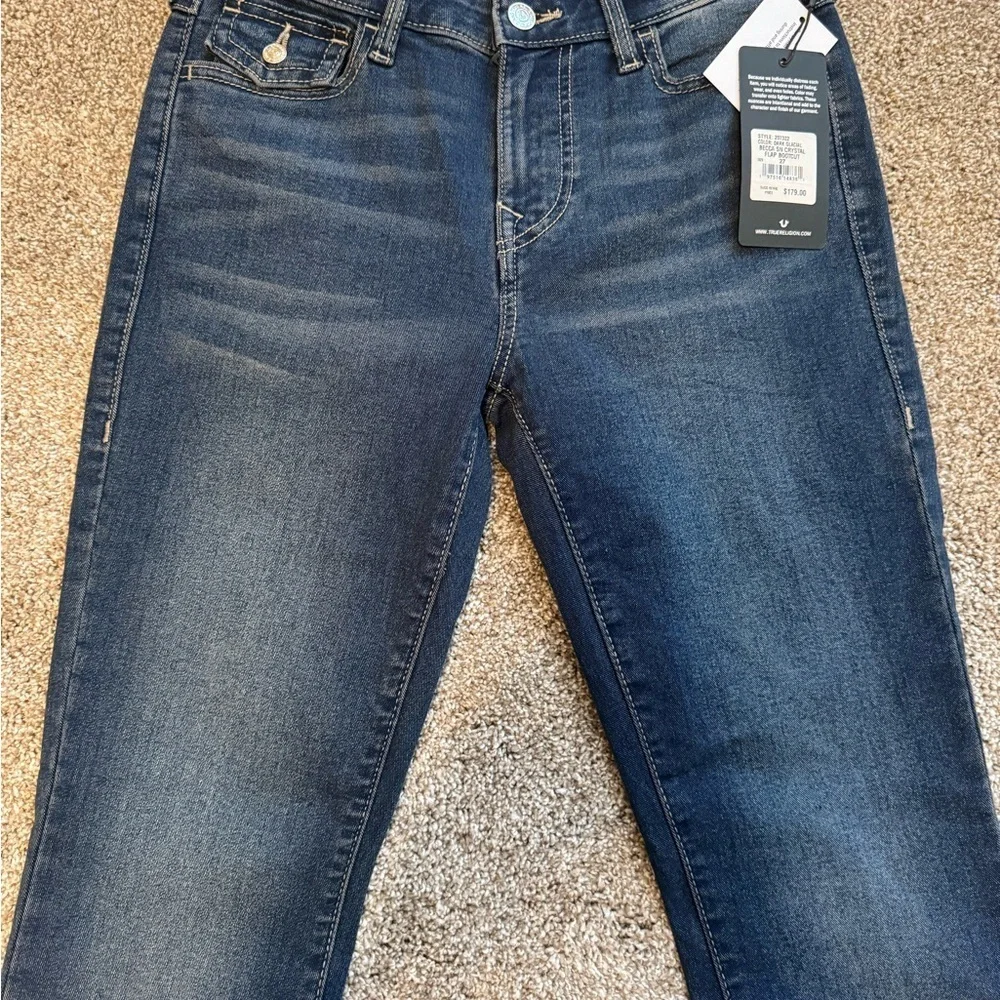 NWT True Religion Women’s Becca Mid Rise Bootcut Dark Glacial Jeans Size 27
